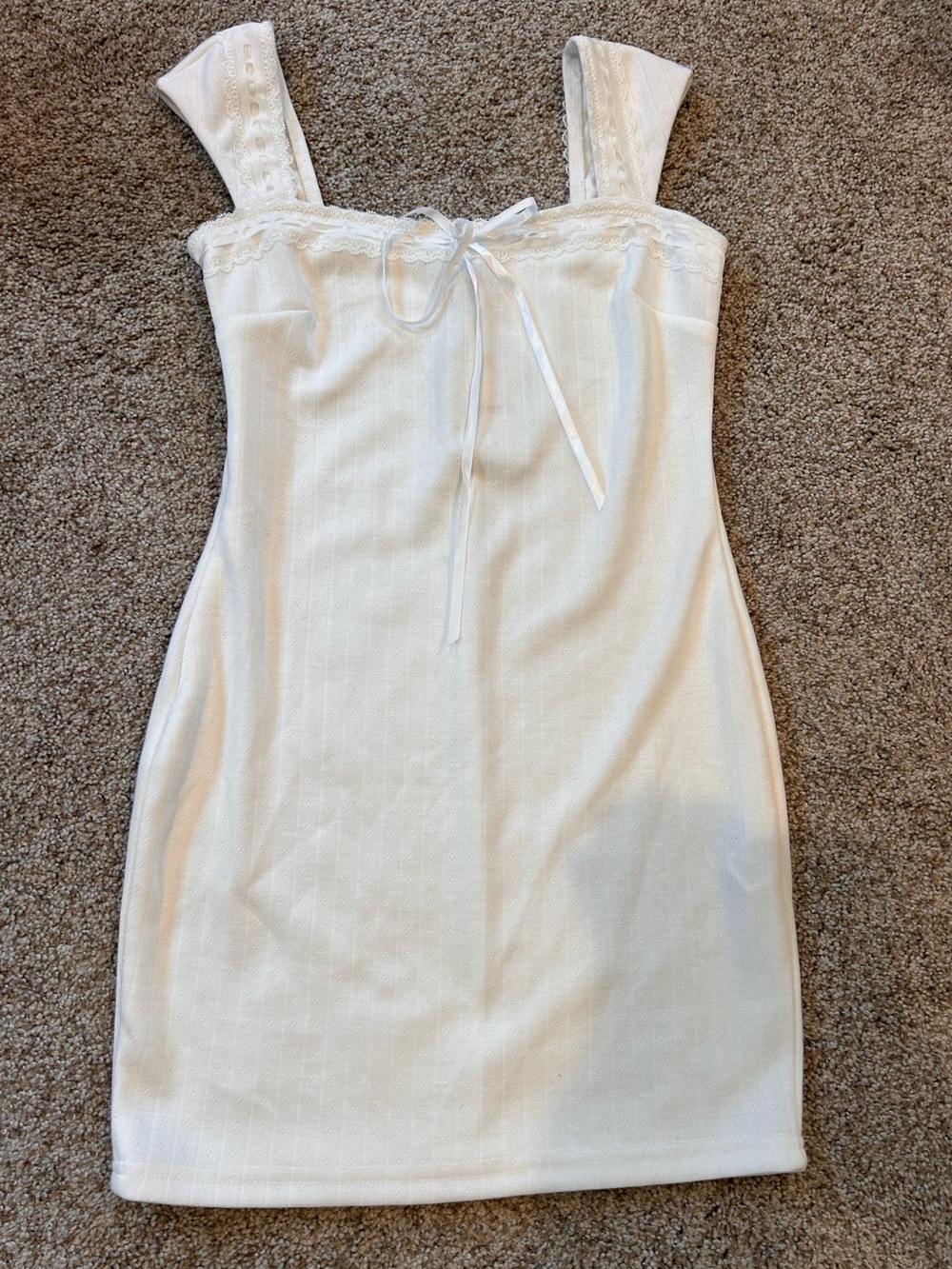 NWT Forever 21 Milkmaid Lace Ribbon Trim Bodycon mini dress. Coquette. Y2K. M